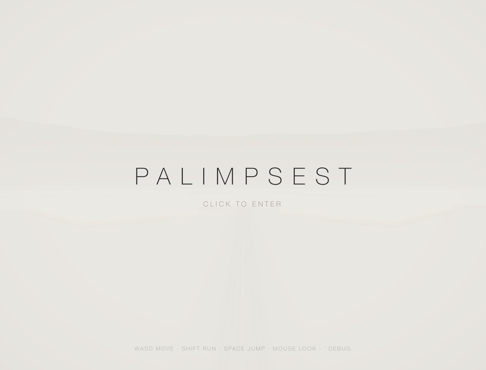 Palimpsest 起始畫面：近乎純白的霧色荒原與標題